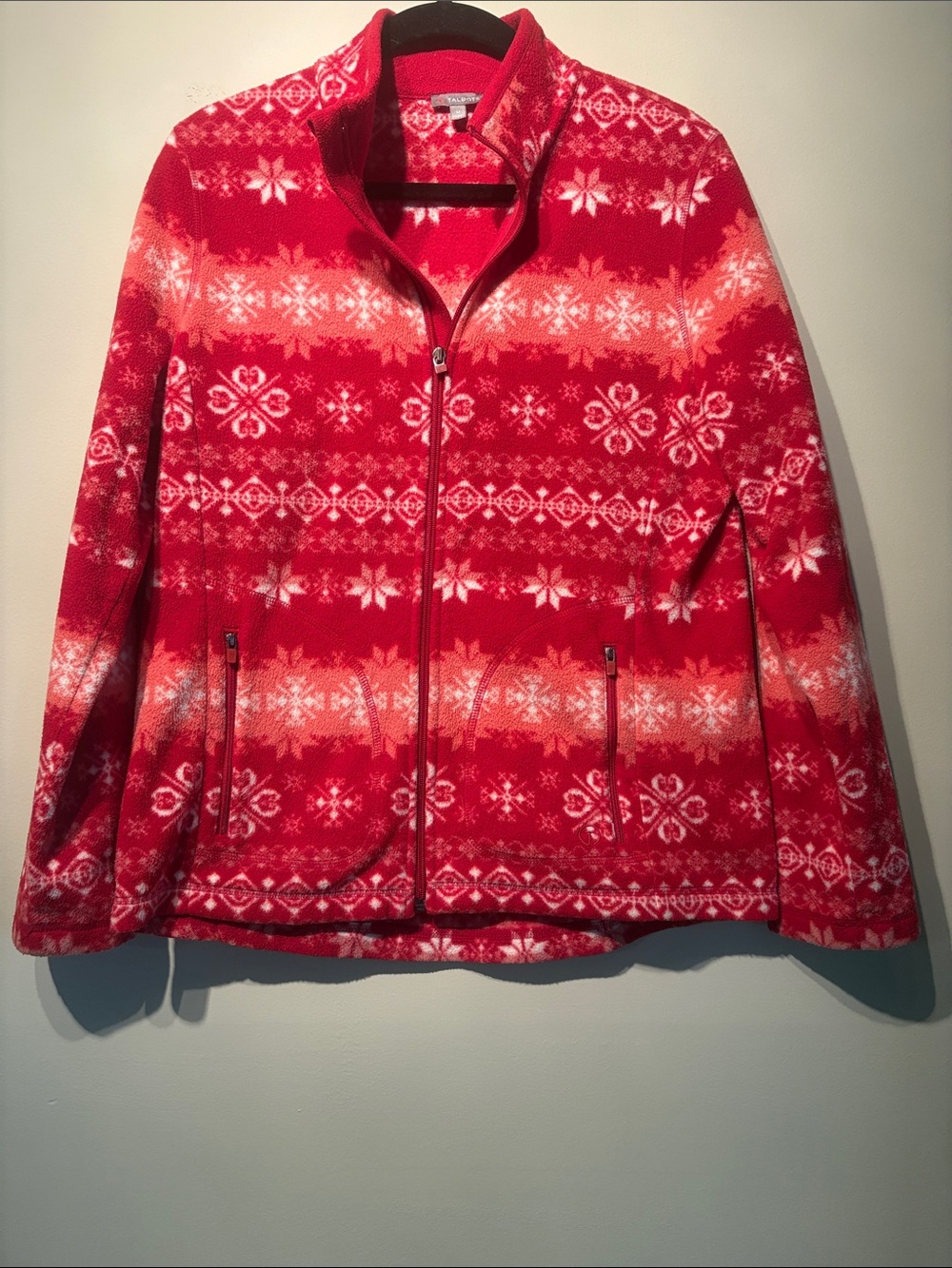 Talbots Red Fair Isle Zip-Front Fleece Jacket